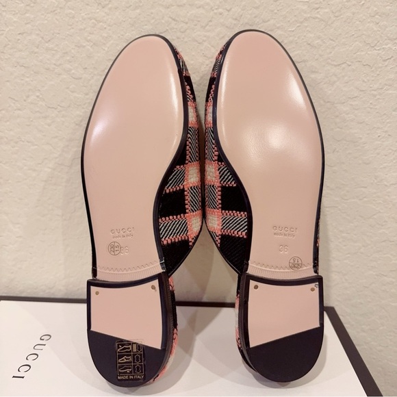Gucci Princetown Fancy Tweed Check Damier Black Pink Woven Mules NIB Size 36 - Picture 6 of 9